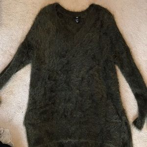 Green fuzzy v neck sweater